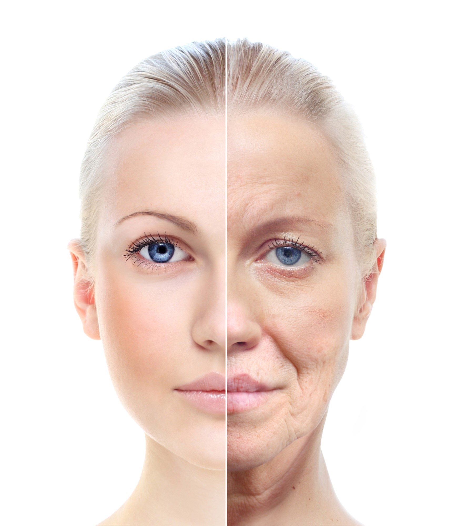 Photo showing young and old face of a woman