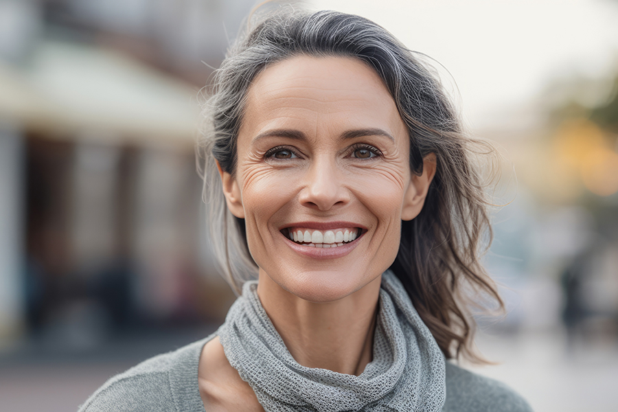 Beautiful happy woman smiling at the camera outdoors.